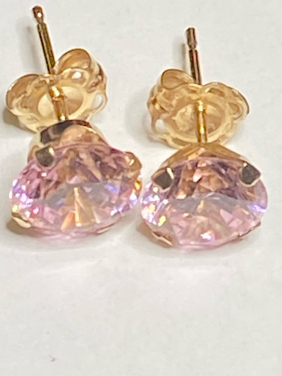 Jewelry - 10k Yellow Gold Pink cubic Zirconia Stud Post Earrings